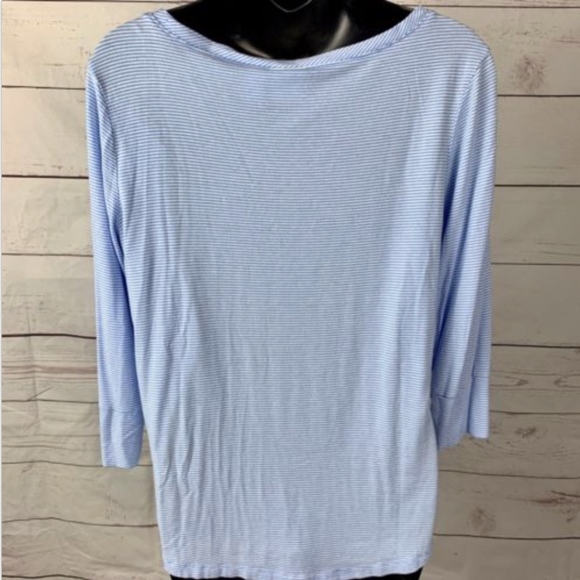 Chico's Striped Pocket Tee Sz M 1 Blue Super Soft - Picture 2 of 8